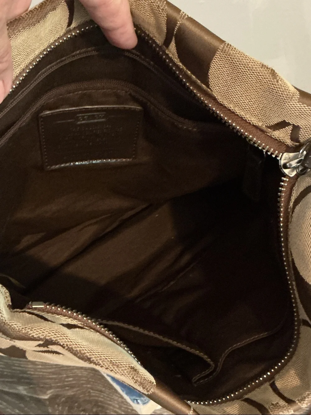 Coach Brown Signature Canvas Crossbody Bag with Dark Brown Trim
